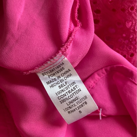 Entro Hot Pink Perforated Frilled Short Sleeve Blouse Size Small 100% Cotton EUC - Picture 14 of 14
